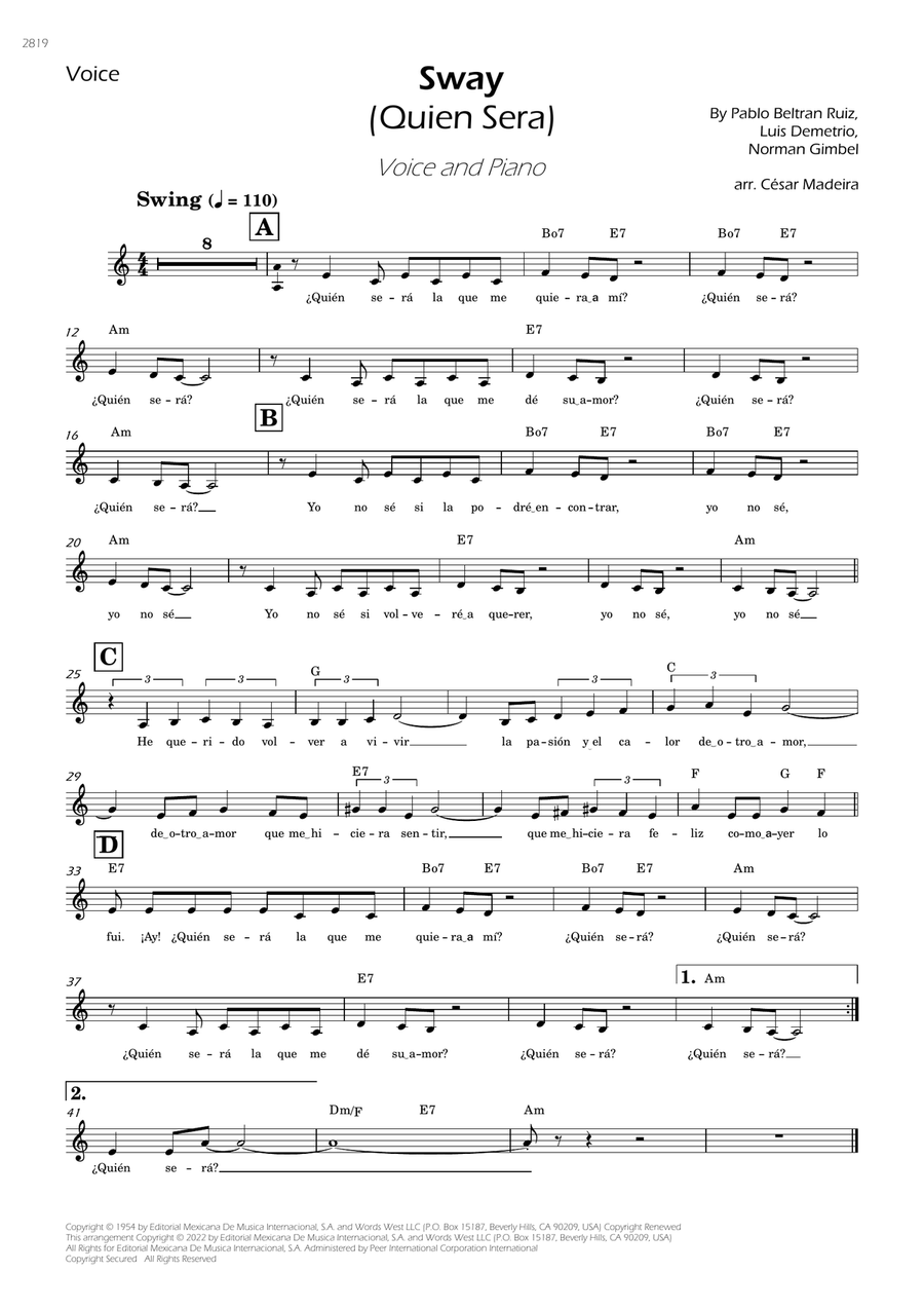 Sway (quien Sera) Piano scores gallery preview page 1