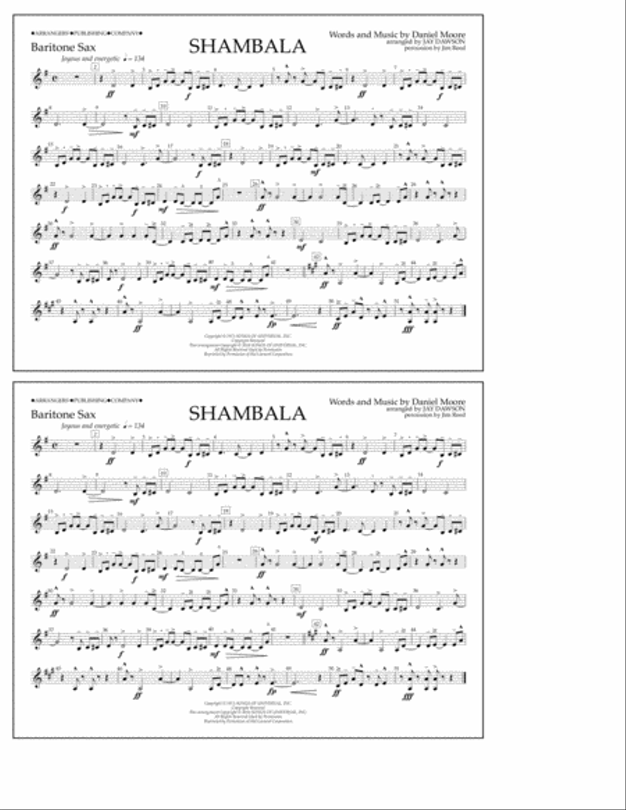 Shambala - Baritone Sax Marching Band scores gallery preview page 1