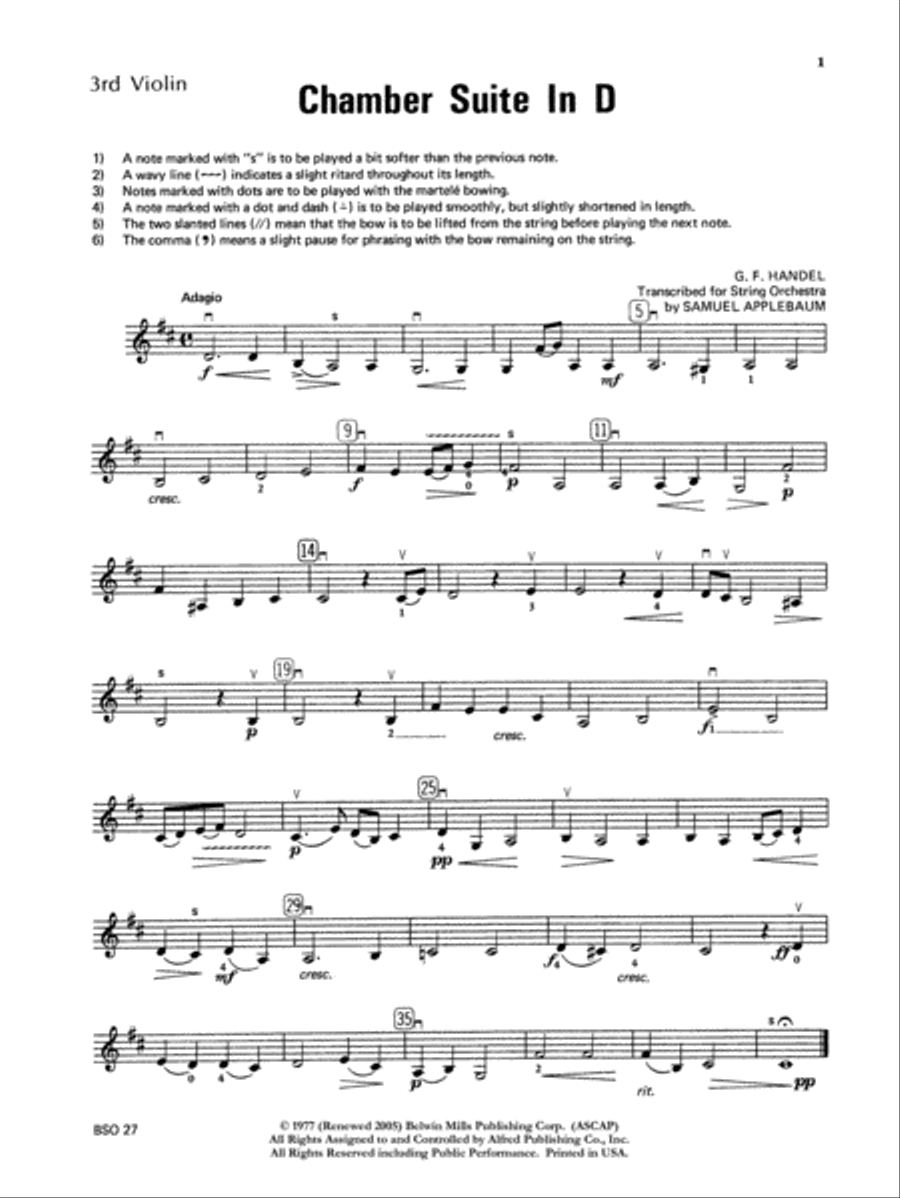 Chamber Suite in D: 3rd Violin (Viola [TC]) String Orchestra scores gallery preview page 1