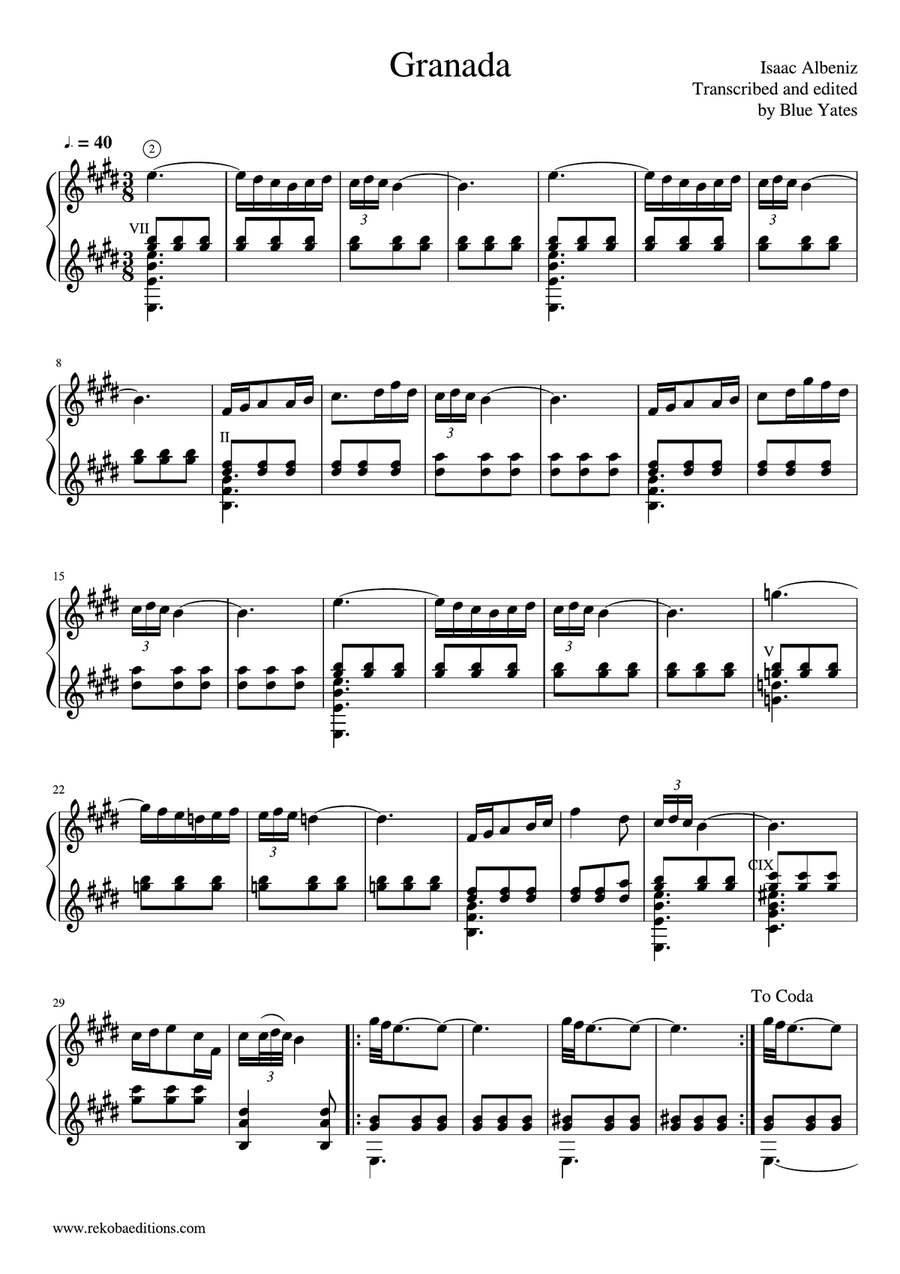 Granada (Isaac Albeniz) Classical Guitar scores gallery preview page 1