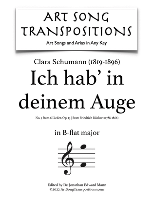 Book cover for SCHUMANN: Ich hab’ in deinem Auge, Op. 13 no. 5 (transposed to B-flat major)
