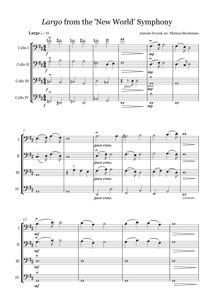 Largo from New World Symphony String Quartet scores gallery preview page 1