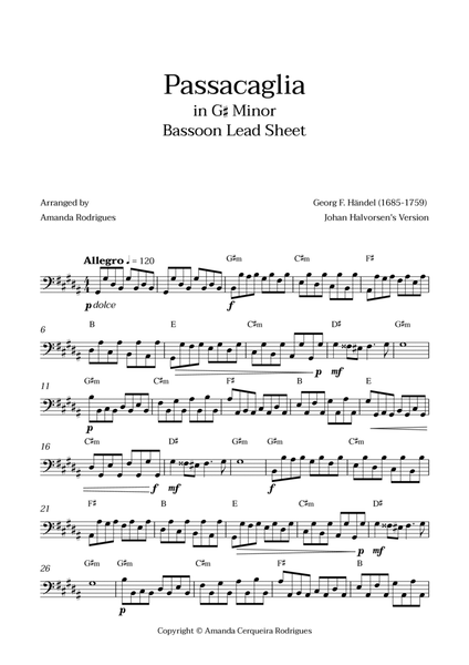 Passacaglia - Easy Fagote Lead Sheet in G#m Minor (Johan Halvorsen's Version) image number null