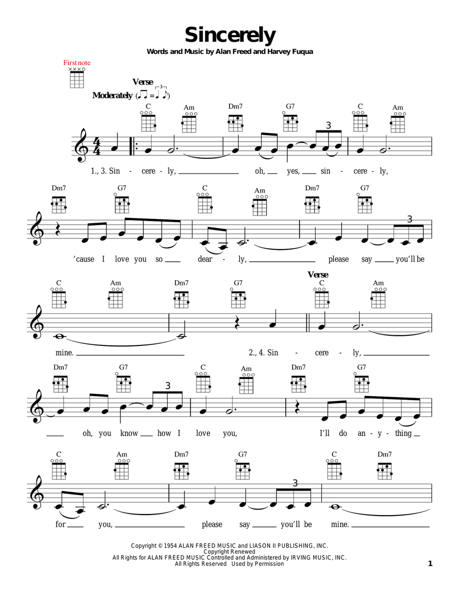 Sincerely Ukulele scores gallery preview page 1