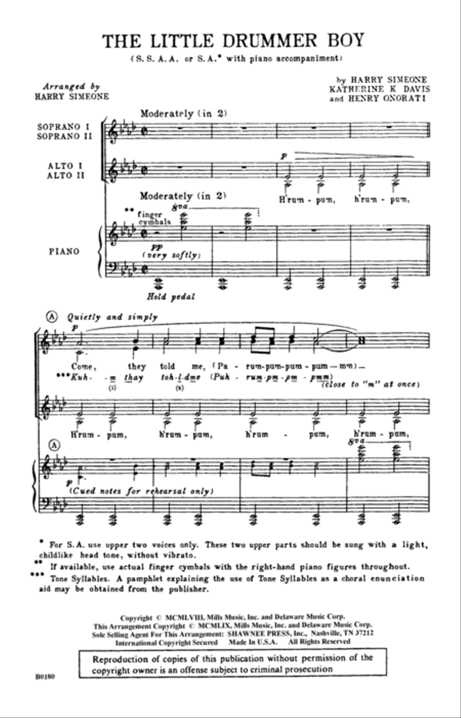 The Little Drummer Boy SSA scores gallery preview page 1