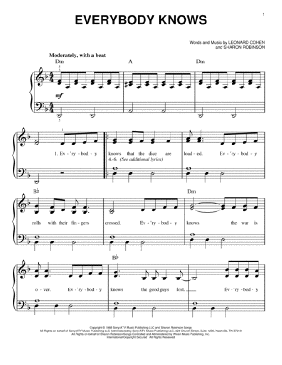 Everybody Knows Everybody Knows Easy Piano scores gallery preview page 1