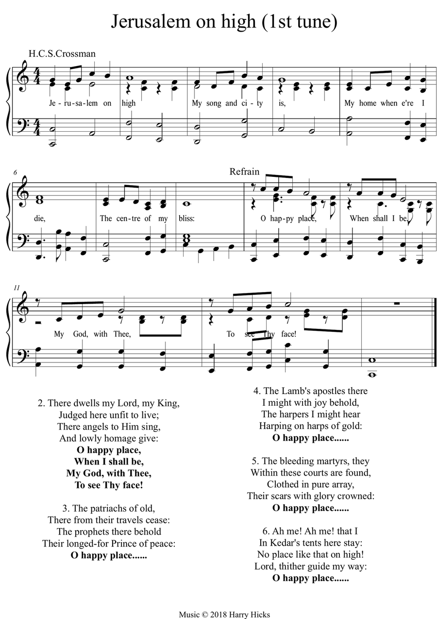 Jerusalem on high. A new tune to a wonderful old hymn. Unison Choir scores gallery preview page 1