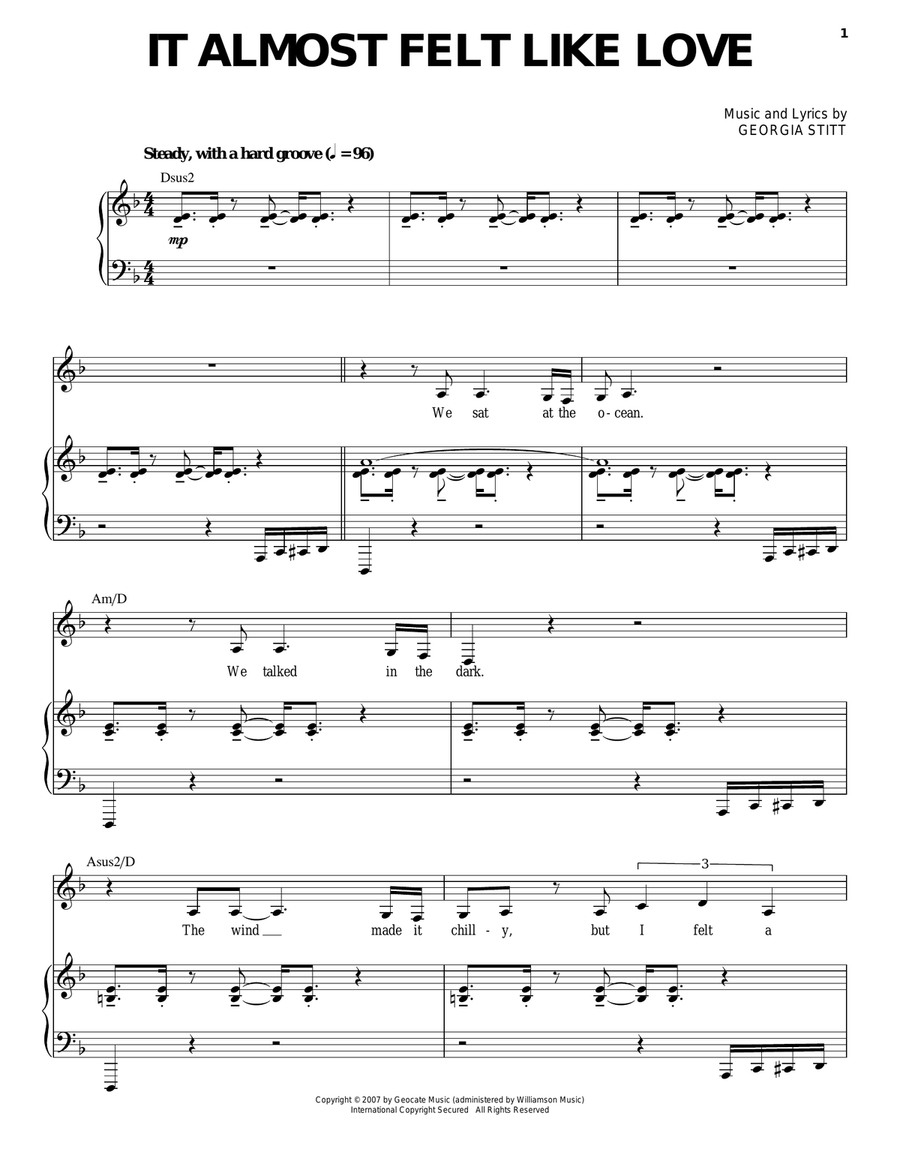 It Almost Felt Like Love Piano, Vocal scores gallery preview page 1