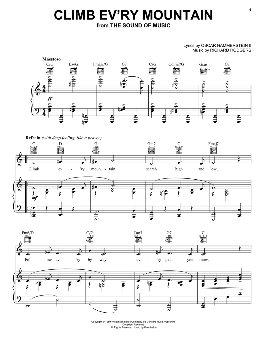 Climb Ev'ry Mountain (from The Sound of Music) Piano, Vocal, Guitar scores gallery preview page 1