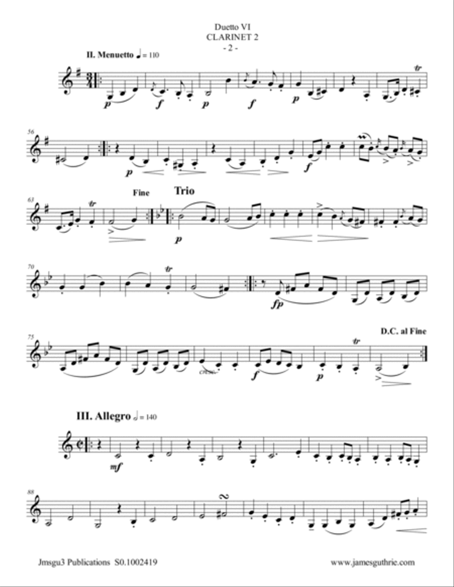 Stamitz: Duet Op. 27 No. 6 for Clarinet Duo Clarinet Duet scores gallery preview page 2