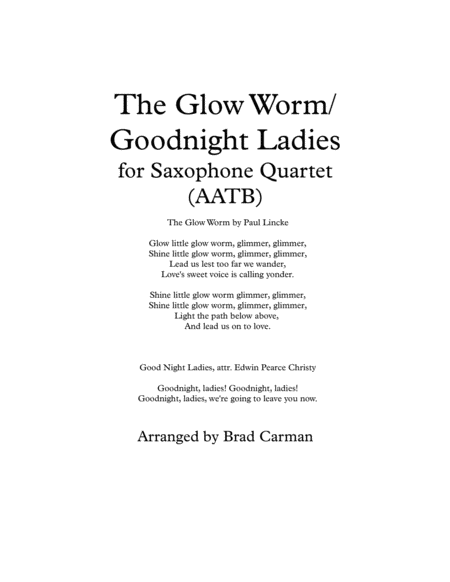 Glow Worm & Goodnight Ladies (Medley) for AATB Saxophone Quartet image number null