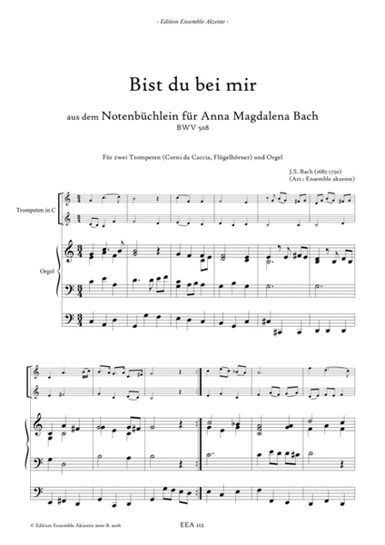 Be you with me / Bist Du bei mir from BWV 508 - arrangement for two trumpets and organ image number null