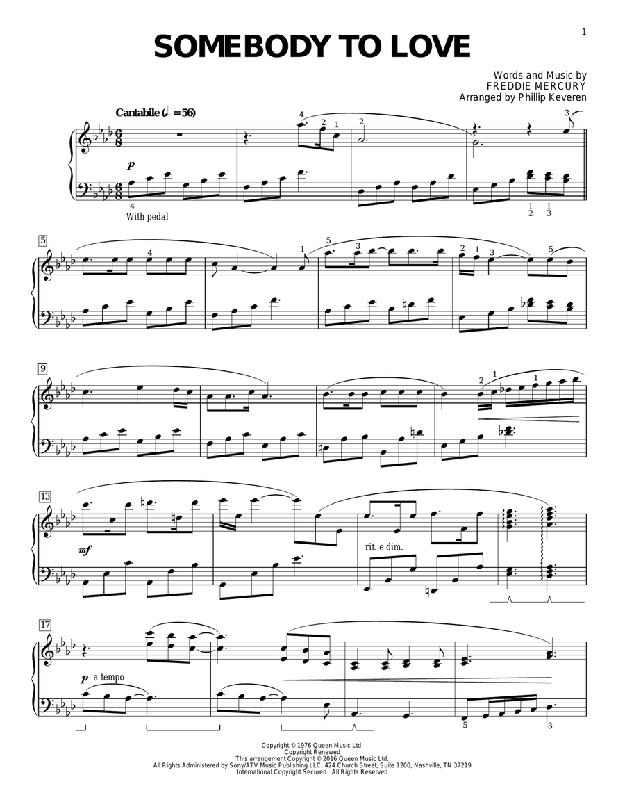 Somebody To Love [Classical version] (arr. Phillip Keveren) Piano Solo scores gallery preview page 1