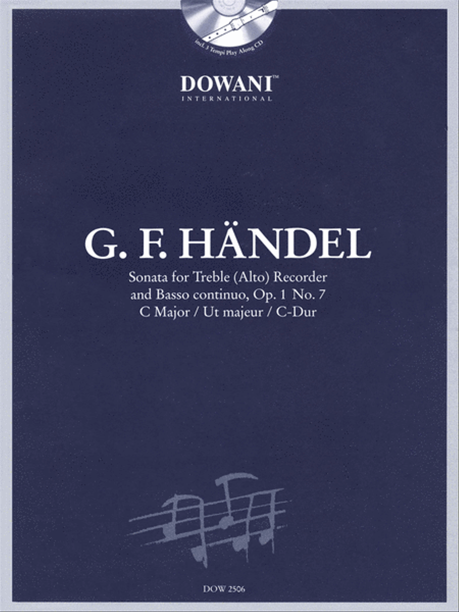 Handel: Sonata in C Major, Op. 1, No. 7 for Treble (Alto) Recorder and Basso Continuo Recorder scores gallery preview page 1