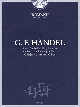 Book cover for Handel: Sonata in C Major, Op. 1, No. 7 for Treble (Alto) Recorder and Basso Continuo