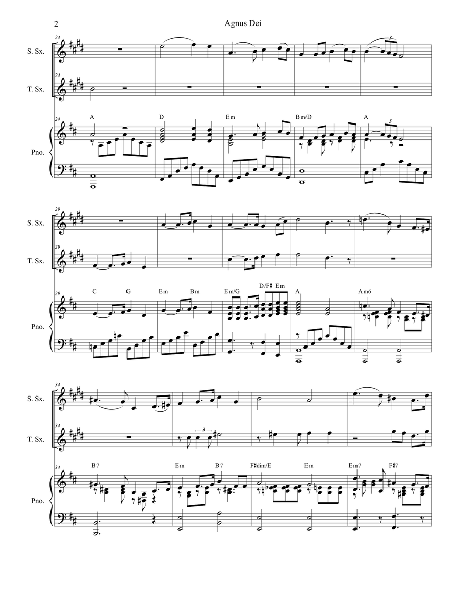 Agnus Dei (Duet for Soprano and Tenor Saxophone) Woodwind Duet scores gallery preview page 2