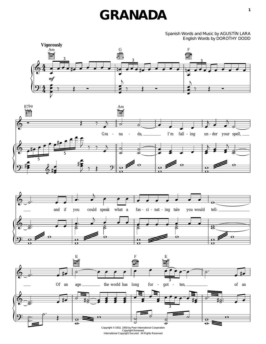 Granada Granada Piano, Vocal, Guitar scores gallery preview page 1
