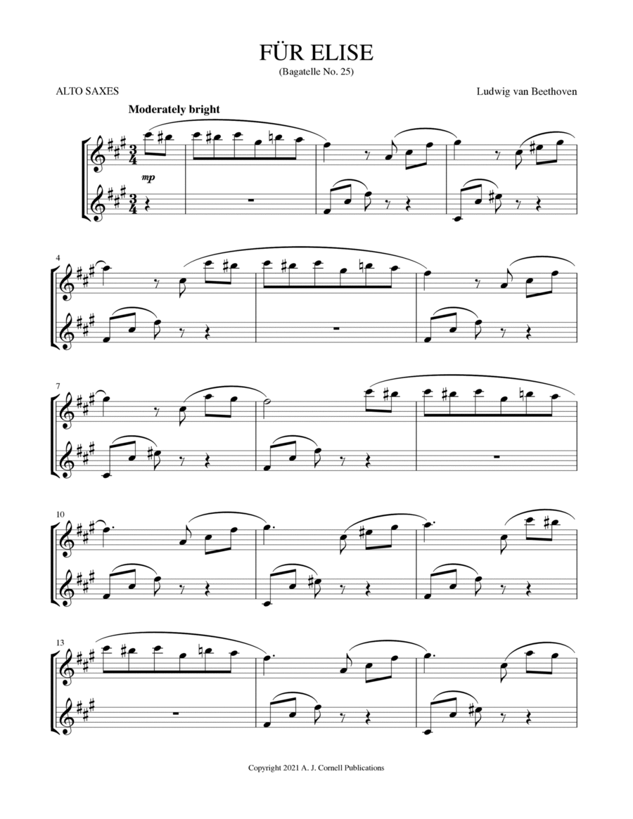 Für Elise (Bagatelle No. 25) Für Elise (Bagatelle No. 25) Woodwind Duet scores gallery preview page 1