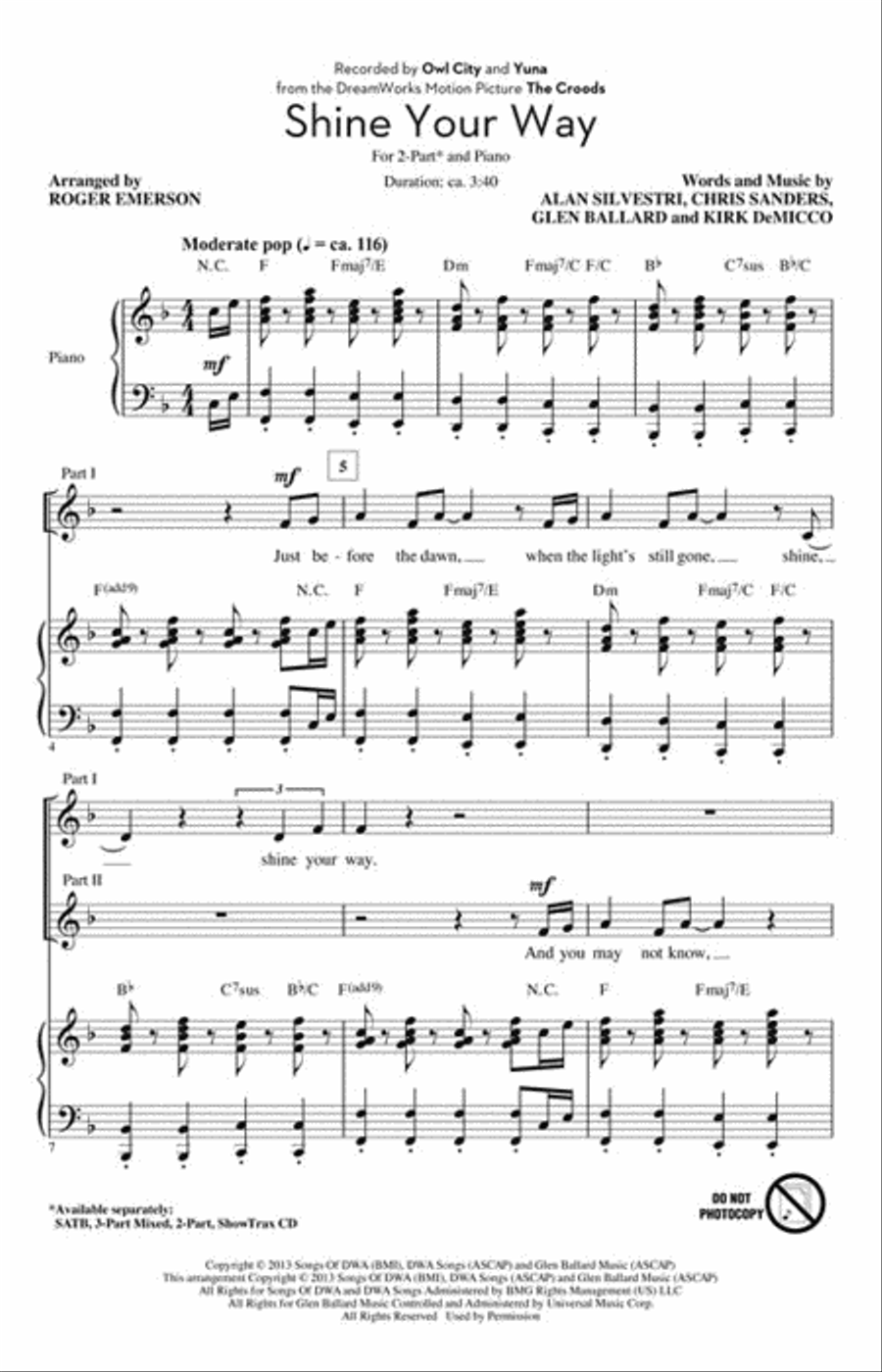 Shine Your Way (from The Croods) 2-Part scores gallery preview page 2