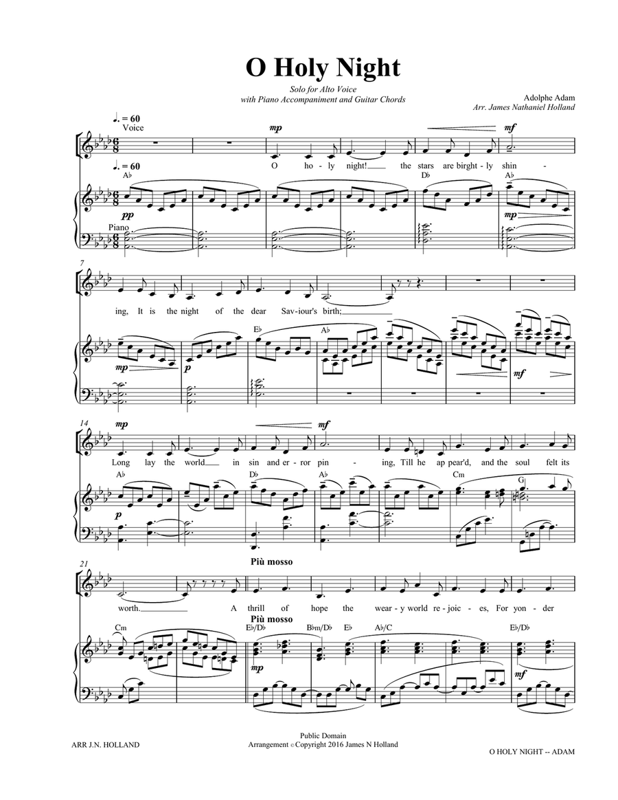 O Holy Night (Cantique de Noel) Adolphe Adam for Solo Alto Voice (Key of Ab) Alto Voice scores gallery preview page 3