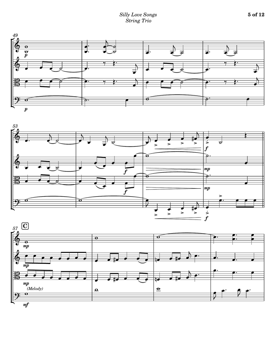 Silly Love Songs String Trio scores gallery preview page 5