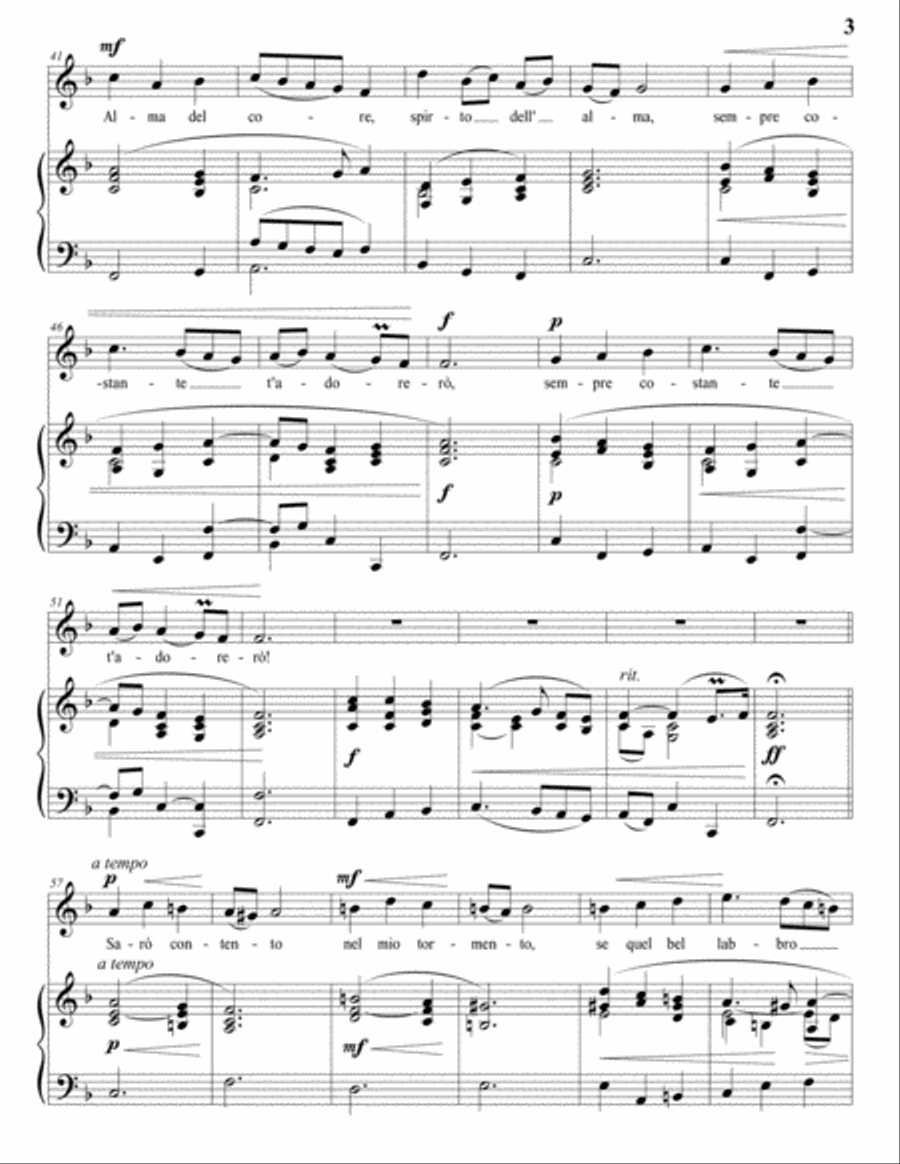 CALDARA: Alma del core (transposed to F major) Voice scores gallery preview page 4