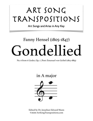 Book cover for HENSEL: Gondellied, Op. 1 no. 6 (transposed to A major)