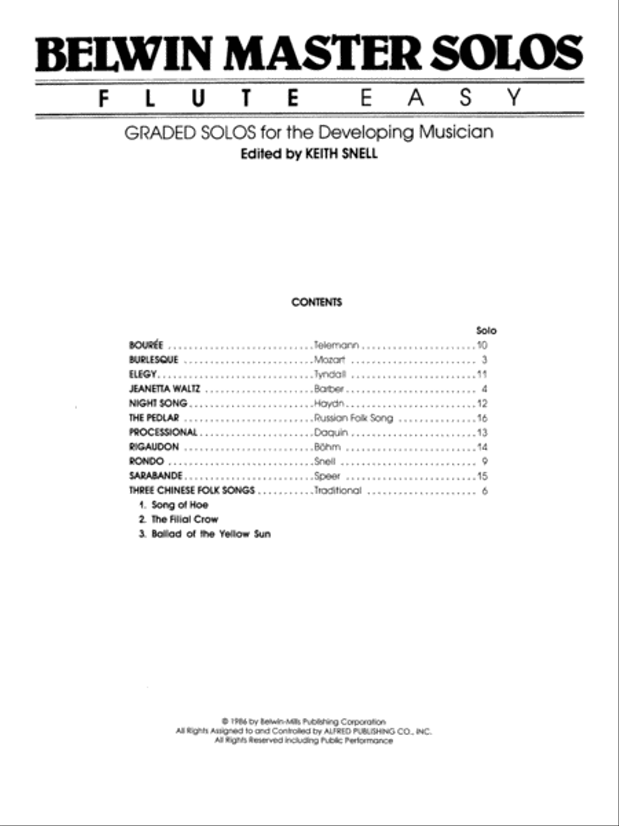 Belwin Master Solos (Flute), Volume 1