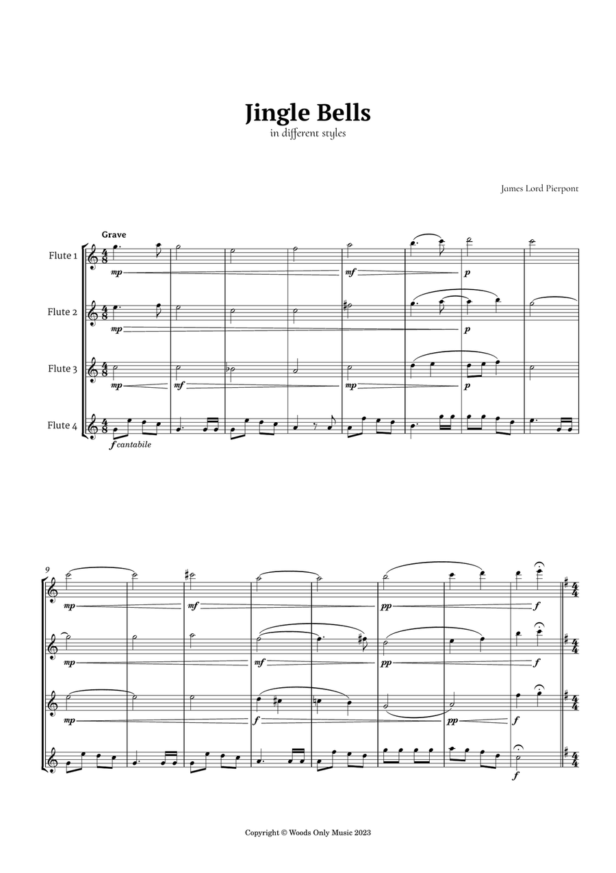 5 Christmas Songs for Flute Quartet plus one Bonus Flute Quartet scores gallery preview page 2