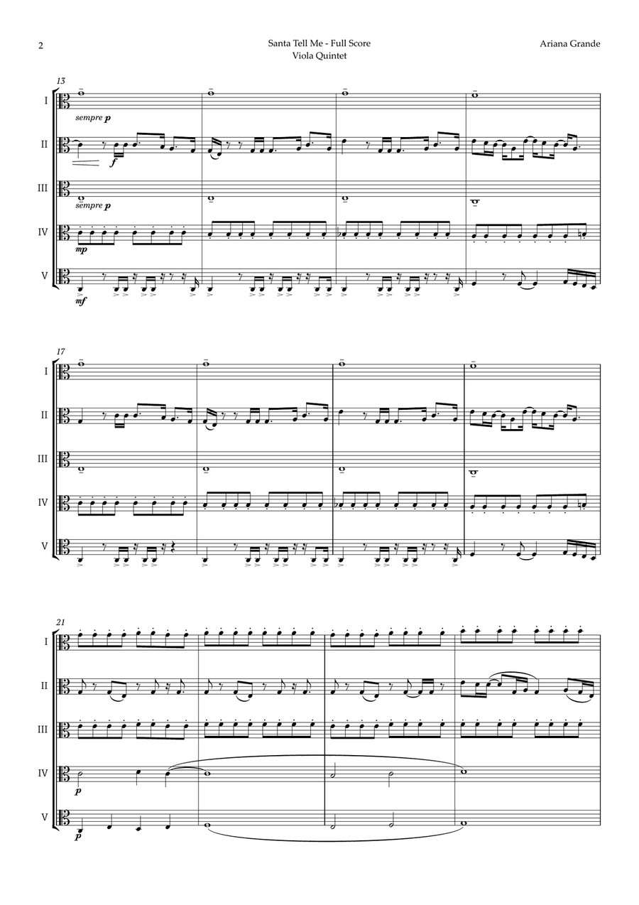 Santa Tell Me String Quintet scores gallery preview page 2