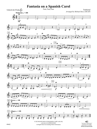 Book cover for Fantasia on a Spanish Carol: 3rd Violin (Viola [TC])