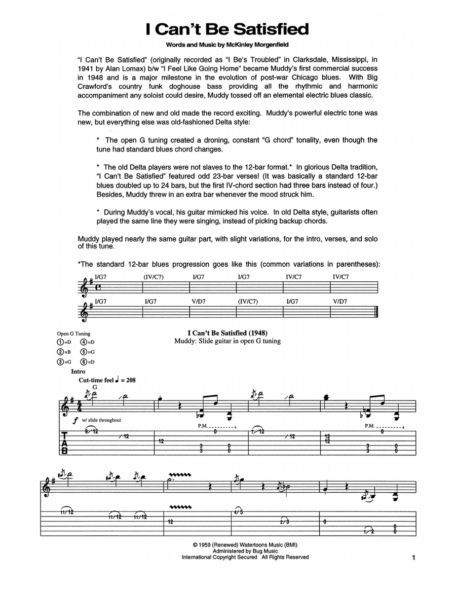 I Can't Be Satisfied Electric Guitar scores gallery preview page 1