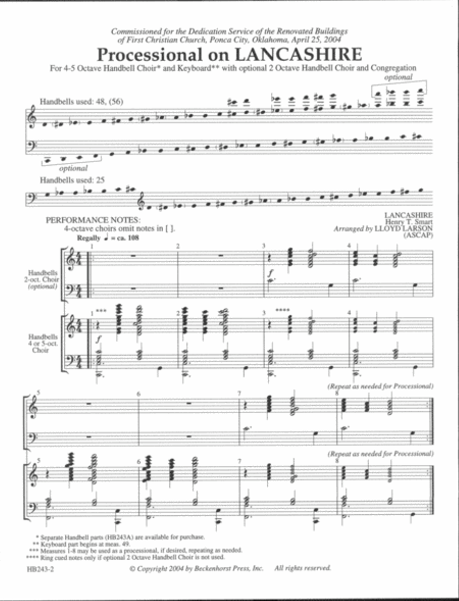 Processional on LANCASHIRE - full score Handbell Choir scores gallery preview page 2