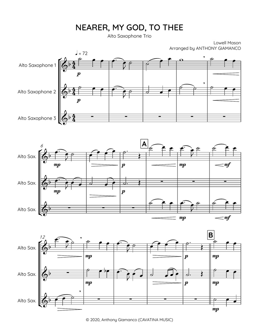 Nearer, My God, to Thee - alto saxophone trio Woodwind Trio scores gallery preview page 2