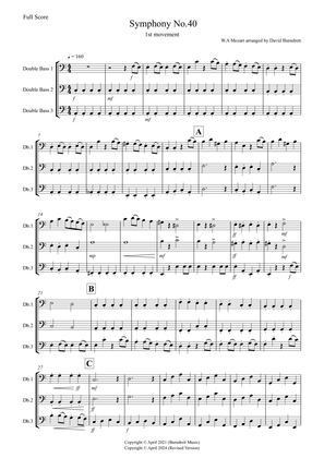Symphony No.40 (1st movement) for Double Bass Trio