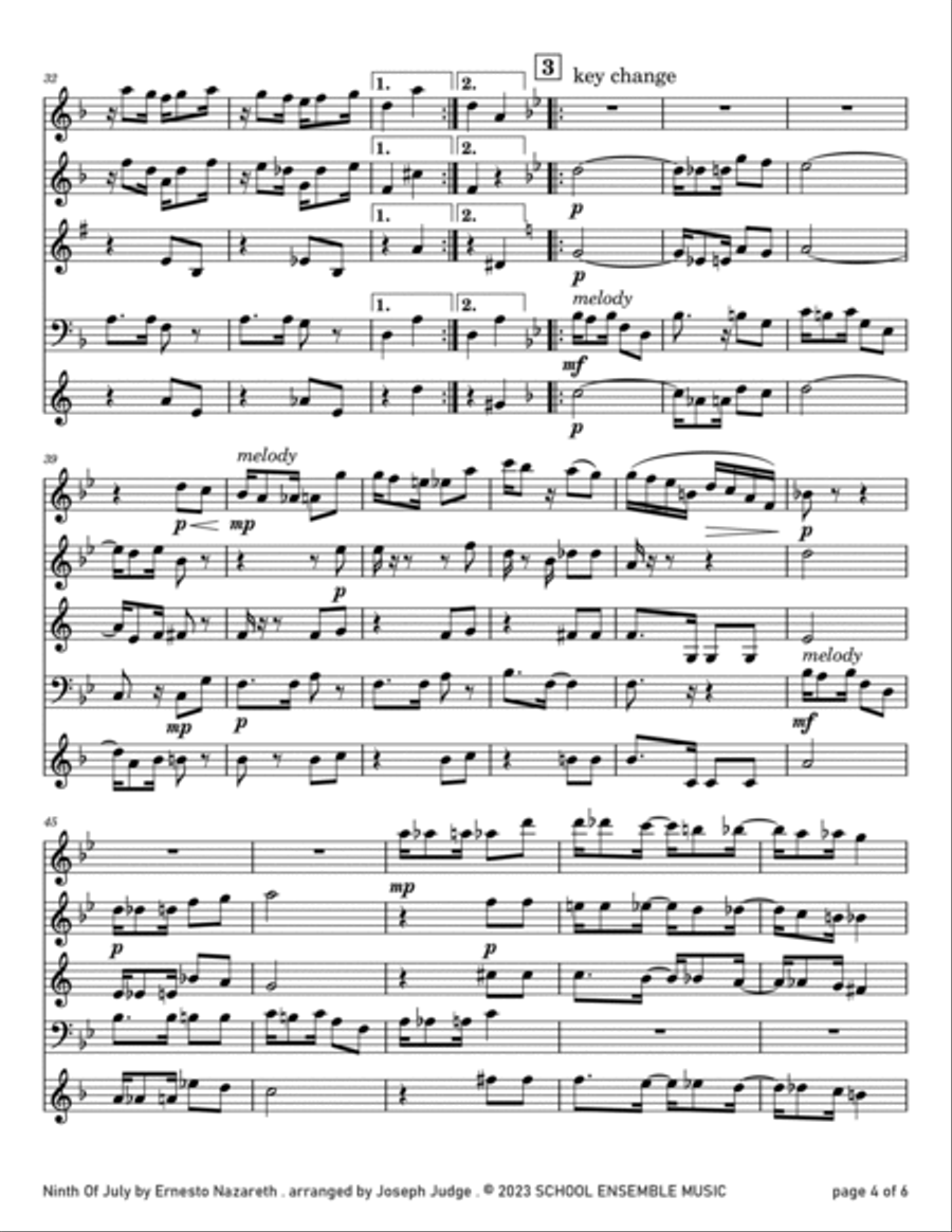 Ninth of July by Nazareth for Woodwind Quartet in Schools Woodwind Quartet scores gallery preview page 4