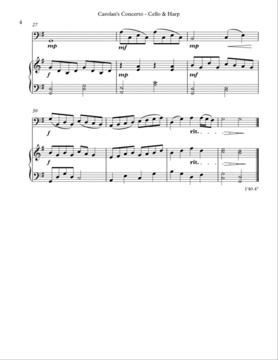 Carolan’s Concerto, Duet for Cello & Harp String Duet scores gallery preview page 4