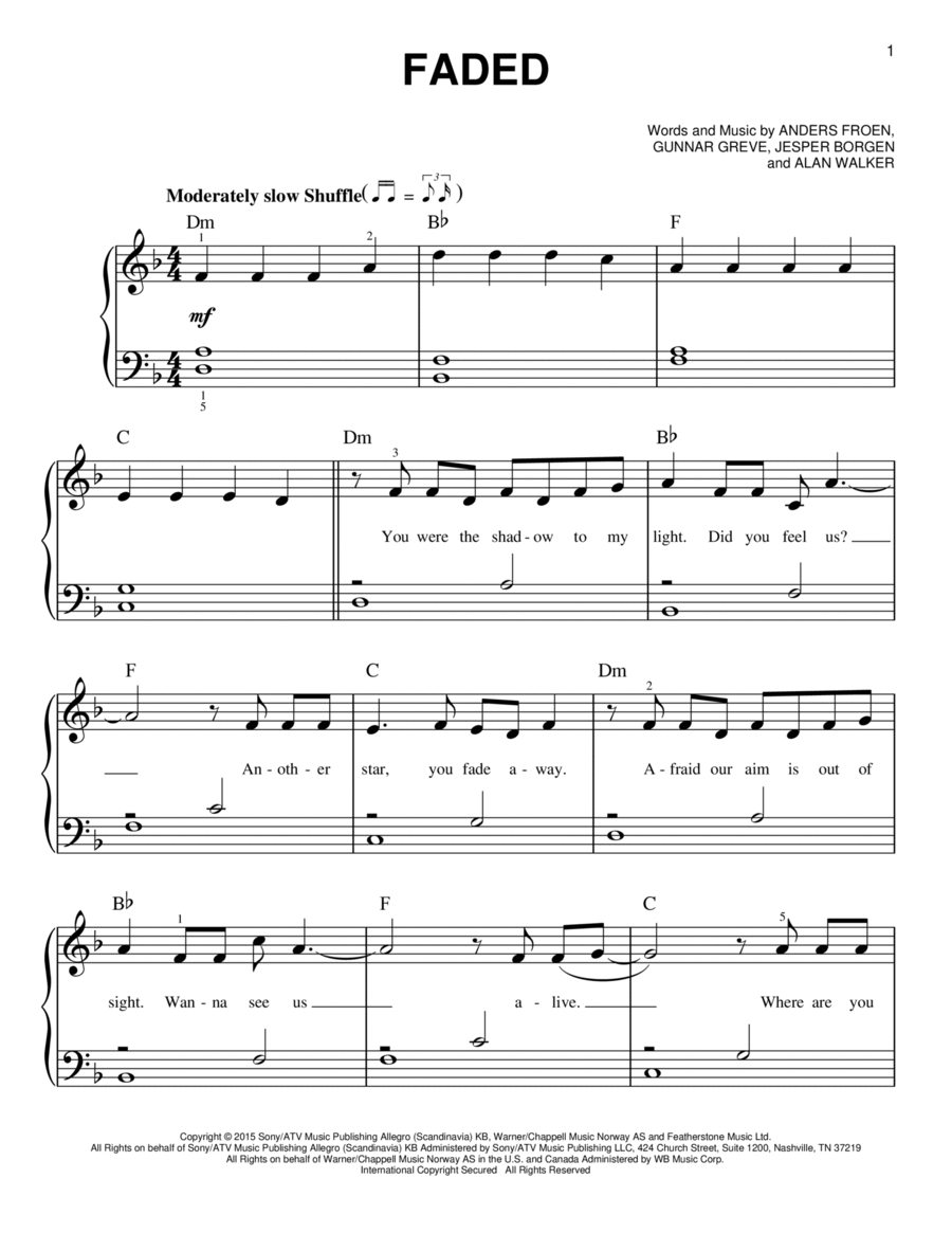 Faded Easy Piano scores gallery preview page 1
