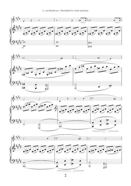 Adagio from Sonata Op. 27 No.2 "Moonlight" by Ludwig van Beethoven, transcription for violin and piano