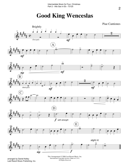 Intermediate Music for Four, Christmas - Part 2 for Alto Saxophone