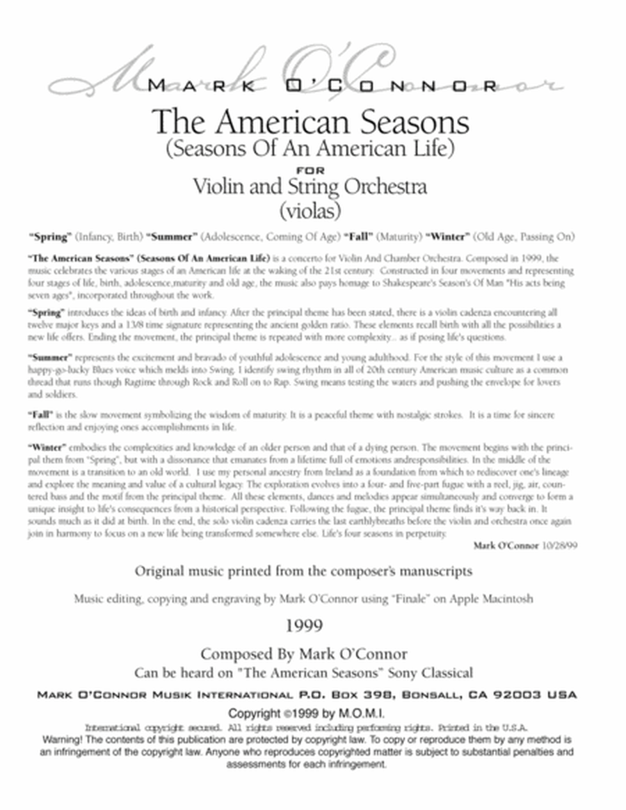 The American Seasons (violas part – violin and string orchestra) image number null