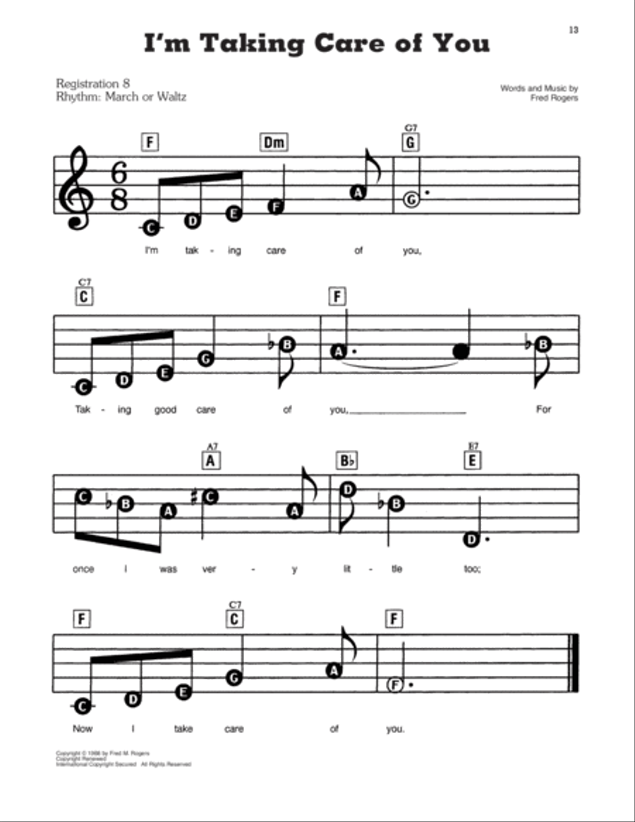 I'm Taking Care Of You (from Mister Rogers' Neighborhood) Electronic Keyboard scores gallery preview page 1