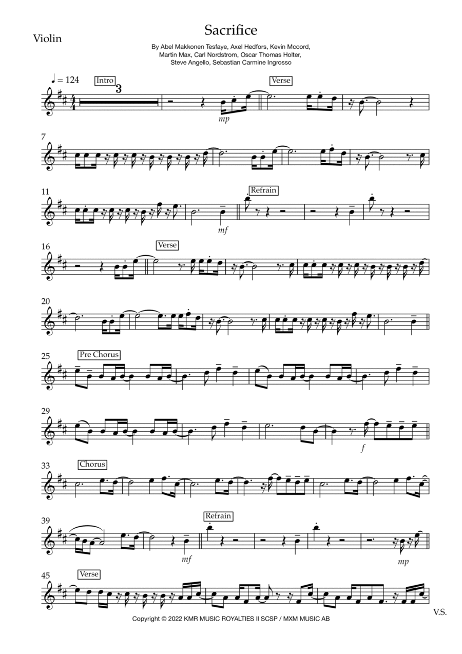 Sacrifice Violin Solo scores gallery preview page 1