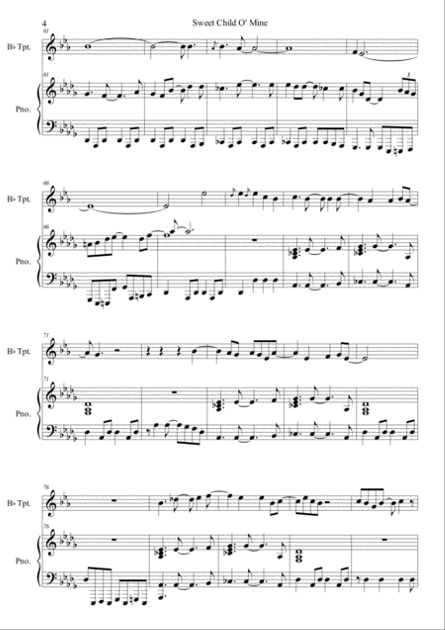 Sweet Child O' Mine Sweet Child O' Mine Trumpet Duet scores gallery preview page 4