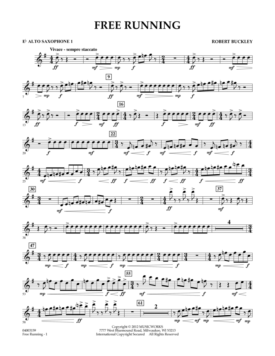 Free Running - Eb Alto Saxophone 1 Concert Band scores gallery preview page 1
