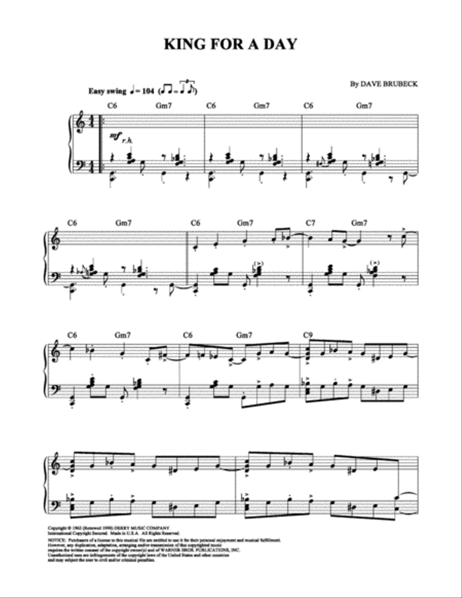 King for a Day Piano Solo scores gallery preview page 1