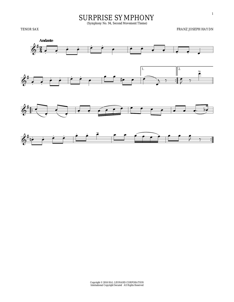 The Surprise Symphony Tenor Saxophone scores gallery preview page 1