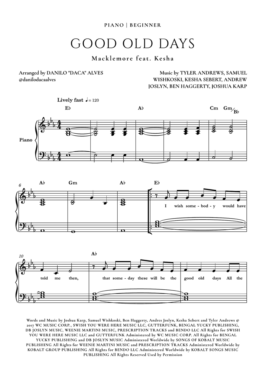 Good Old Days Easy Piano scores gallery preview page 1