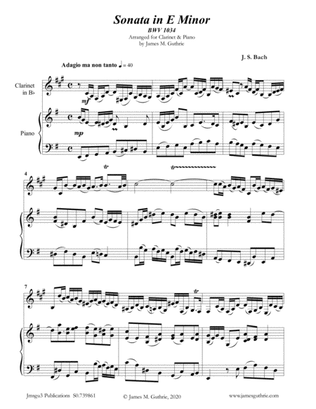 Book cover for BACH: Sonata in E Minor BWV 1034 for Clarinet & Piano
