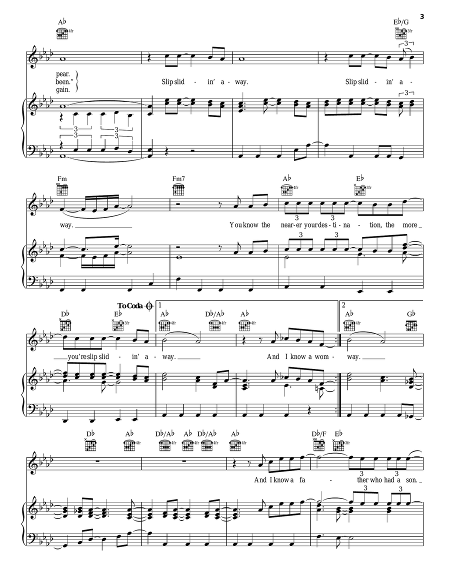 Slip Slidin' Away Slip Slidin' Away Piano, Vocal, Guitar scores gallery preview page 3